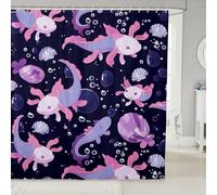 Pink Axolotl Waterproof Bathroom Curtain for Boys Girls Cartoon Salamander Fish Bath Curtain, Ocean Animal Shower Curtain Sea Marine Sealife Bathroom Curtains, Underwater Sea Shell Shower Set