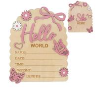 Pink Baby Birth Sign with Bow, Cute Announcement Sign for New Baby Hello World Newborn Decorations Supplies, Photography Props Double-Sided Suitable for New Mothers