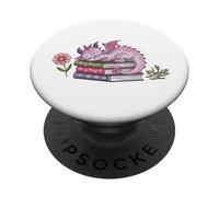Pink Baby Dragon Book Cottagecore Flower Bookworm Book Lover PopSockets Swappable PopGrip