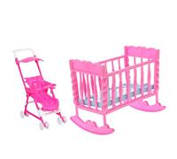 Pink Baby Rocking Bed and Stroller Set for Barbie Kelly Dolls, Plastic Bedroom Furniture, 12.4 x 9 x 10.5 cm