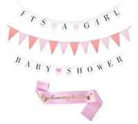 Pink Baby Shower Banner, Baby Shower Decorations, Gender Reveal Decoration Includes "It's A Girl" Banner, Mummy To Be Sash, And Pink Pennant, As Party Decorations or Photo Prop