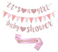 Pink Baby Shower Banner, Baby Shower Decorations Girl, It's A Girl Banner Pennant Pink Bunting Mummy to be Sash, for Gender Reveal Decoration Party Garland Photo Props