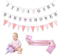 Pink Baby Shower Decorations Girl, Baby Shower Banner "IT’S A GIRL" Pink Bunting Banner "Mammy to Be" Shoulder Strap for Mom Small Bunting with The Shape of The Clothes Strap for Gender Reveal Party