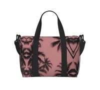 Pink background coconut tree Printed Tote Travel Bag With Adjustable Shoulder Strap Suitable For Travel And Sports