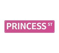 Pink Background White Text Princess St Tin Sign Vintage Metal Poster Retro Bar, Home, Man Cave, Kitchen, Laundry Room Wall Art Decor Gift 4x16 Inch