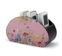 Pink Background Wildflower Border Remote Control Holder with 5 Compartments