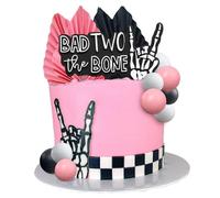 Pink Bad Two the Bone Party Decorations Cake Topper Rock And Roll 2nd Birthday Party Decorations Cake Decor for Rock Music Theme 2 Year Old Birthday Parties