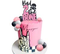 Pink Bad Two the Bone Party Decorations Cake Topper Rock And Roll 2nd Birthday Party Decorations Cake Decor for Rock Music Theme 2 Year Old Birthday Party