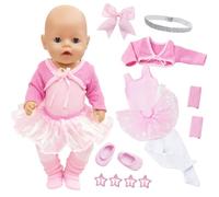 Pink Ballet Baby Doll Clothes for 12-18 Inch Baby Dolls, Pack of 12 Doll Clothes, 35-43 cm Outfit with Jacket, Tulle Dress, Tights, Shoes, Hairband, Hair Clip for Doll Clothing, Accessories, Gift