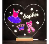 Pink Ballet Ballerina Dancer Colourful Heart Personalised Gift Lamp Night Light | Personalised Gift For Home, Lamp Room Décor | Kids & Adults Night Lights With Name | Personalised Gift For Bedroom |