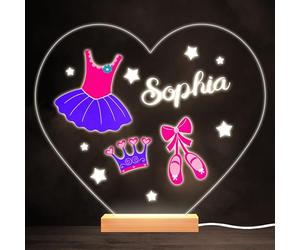 Pink Ballet Ballerina Dancer Colourful Heart Personalised Gift Lamp Night Light | Personalised Gift For Home, Lamp Room Décor | Kids & Adults Night Lights With Name | Personalised Gift For Bedroom |