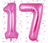 Pink Balloon 17, Numbers Balloons Pink 40 Inch Foil Balloon 17.101 cm Pink Number Balloon 17 Helium Balloon 17th Birthday for Birthday Decoration Children Girls Boys