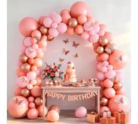 Pink Balloon Arch Kit, 101pcs Pastel Pink Rose Gold Balloon Garland Set with Butterfly Stickers, Blush Pink Party Decoration for Girl Christening Baby Shower Communion Birthday Wedding