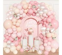 Pink Balloon Arch Kit, 114pcs Baby Pink Balloon Garland with Light Peach Pearl White Pastel Orange Latex Helium Balloons, Pastel Balloons Party Decorations for Baby Shower Girls Birthday Wedding