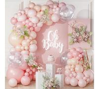 Pink Balloon Arch Kit, 122pcs Blush Pink Nude Balloon Garland Kit with Macaron Pink Clear Balloons, Girl Women Birthday Decoration for Baby Shower Engagement Anniversary Wedding Bridal Shower Party