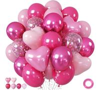 Pink Balloons, 12 Inch Metallic Hot Pink Chrome Magenta Heart Balloons, Baby Dark Magenta Confetti Balloon for Valentines Day Girls Happy Birthday Decorations Princess Party