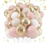 Pink Balloons, 62 Pcs 12 Inch Pink and Gold Balloons, Gold Confetti Balloon, Bridal Shower Decorations, Bachelorette Bridal Shower Party Supplies, Baby Shower Decorations