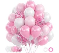 Pink Balloons 62pcs, Pink and White Balloons Baby Macaron Pinky Transparent Balloon with Confetti Balloon for Valentines Girls Women Birthday Baby Shower Wedding Engagement Easter Party Decorations