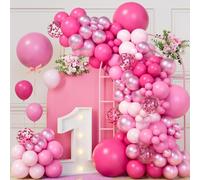 Pink Balloons Arch Kit - 111pcs Hot Pink Balloons Garland Kit with Rose Gold Balloon Confetti Baloon, Rose Red Balloon Arch for Princess Birthday Decoration Girls Women Baby Shower Engagement Wedding