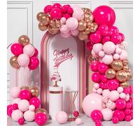 Pink Balloons Arch Kit, 115Pcs Hot Pink Pastel Metallic Rose Gold Confetti Ball