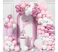 Pink Balloons Arch Kit, 115Pcs Pastel Pink Macaron Baby Pink White Metal Pink Rose Gold Confetti Balloon Garland Girl Women Gender Reveal Baby Shower Anniversary Wedding Birthday Supply
