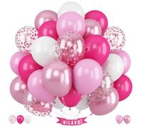 Pink Balloons Set 12 Inch Hot Pink and White Balloons Rose Red Pink Metallic Confetti Balloon for Girls Women Princess Valentines Engagement Wedding Anniversary Baby Shower Birthday Party Decorations