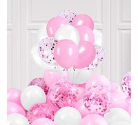 Pink Balloons Set - 30 Pcs Latex 12in Birthday and White Confetti Balloons for Girl Jungle Baby Shower Wedding Princess Theme Party Decor