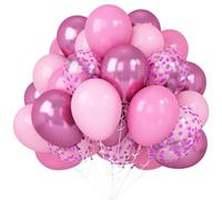 Pink Balloons Set - 50pcs 12inch Metallic Light and Deep Pink Helium Latex Balloons With Chrome Confetti for Princess Birthday Party Decorations and Bride Wedding