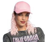 Pink Baseball Cap With Wig Womens Festival Fancy Dress Party Hat