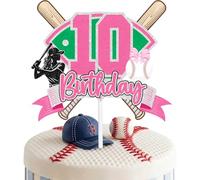 Pink Baseball Kid 10th Birthday Cake Topper for Girls | 10 Years Old Softball Theme Party Decorations | Sports Athlete Theme Party Decorations Supplies with Bow and Bat Design (10th)