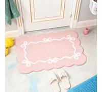 Pink Bath Mat, 40 x 60 cm Non-Slip Bathroom Rug, Cute Bow Bathroom Accessories Preppy Stuff, Super Soft Floor Mat Water Absorbent Bathmat Washable Carpet for Shower, Bedroom, Kitchen, Doorway