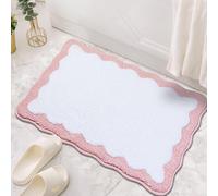 Pink Bathroom Rugs Soft Non Slip Pink Bath Mat Irregular Shaped Scalloped Bath Mat for Preppy Bedroom Decor Aesthetic Luxury Microfiber Machine Washable Funky Cute Rug for Bedroom Tub Shower 16" x 24"