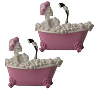 Pink Bathtub Skeleton Statue - Halloween Bathing Skull Figurine | Creepy-Cute Resin Decor for Gothic Homes | Unique Gift for Horror Lovers & Collectors (2pc)
