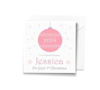 Pink Bauble 2024 Personalised 1st Christmas Card - Card for New Baby, Daughter, Granddaughter, Sister, Niece