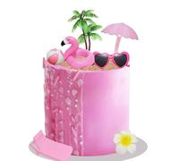 Pink Beach Cake Topper Pool Cake Topper with Beach Ball Flamingo Floats Coconut Tree and Sunglasses for Summer Birthday Theme