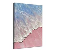 Pink Beach Canvas Wall Art Abstract Blue Ocean Poster White Wave Picture Pink Blue Seascape Canvas Abstract Landscape Painting Pink Blue Abstract Prints Pink Beach Artwork Decor 16x24inch No Frame