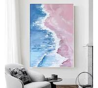 Pink Beach Canvas Wall Art Pink and Blue Beach Paintings Abstract Seascape Artwork Modern Print Landscape Poster Pink Ocean Wave Art Abstract Beach Canvas Ocean Wave Pictures Decor 16x24inch No Frame