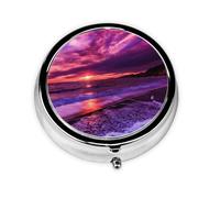 Pink Beach Sunset PrintedMeta Pill Box 3 Compartment Medicine Case,Portable Organizer