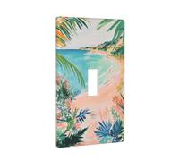 Pink Beach Waves Wild Flowers Vintage Light Switch Cover Decorative Single Toggle 1 Gang Wall Plate for Kitchen Farmhouse Bedroom Bathroom Art Decor