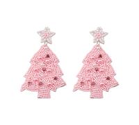 Pink Beaded Christmas Nutcracker Earrings for Women - Lightweight Christmas Tree dangle Earrings, L, Brass, No Gemstone