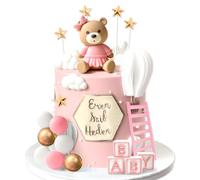 Pink Bear Cake Decoration Blue Gold Balls Cake Topper Bears Cake Decoration for Baby Shower Birthday