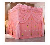 Pink Bed Canopy Drapes - Double Bed Mosquito Netting for 6.6 ft Beds, Dustproof Blackout Shield, 4-Season Bedroom Decoration, Adult Mesh Protection Curtains