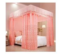Pink Bed Canopy Drapes - Mesh Protection Netting for Bedroom Decoration, Princess Room, Fits Single & Double Beds, Includes Metal Bracket, Stylish & Functional