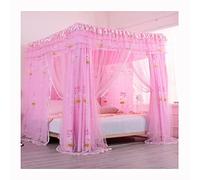 Pink Bed Canopy Mosquito Netting for 6.6 ft Double Bed, Dustproof Mesh Protection Drapes, 4-Season Blackout Curtain, Stylish Adult Bedroom Decor, Insect Shielding Solution