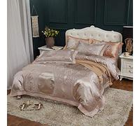 Pink Bedding 4 Piece Sheet Set Luxury Cotton Double Twin King Size Bed Duvet Covers Satin Jacquard European Style (E Full)