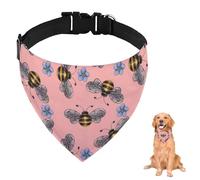 Pink Bee and Blue Flower Dog Bandana With Adjustable Strap D Ring Dog Neckerchief Pet Bibs Triangle Pet Scarves Accessories for Dogs Puppy Dogs Cats Decor Machine Washable