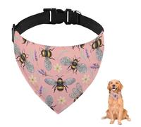 Pink Bee and Lavender Dog Bandana With Adjustable Strap D Ring Dog Neckerchief Pet Bibs Triangle Cat Bandana Accessories Puppy Dogs Cats Decor Machine Washable