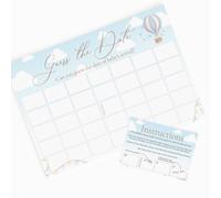 Pink Bee Baby Shower Activity; Guess The Date in Blue Hot Air Balloon Theme Up, Up and Away, Baby Boy Games