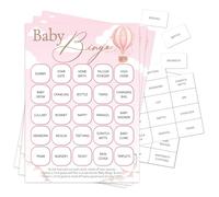 Pink Bee Baby Shower Bingo Game in a Sweet Hot Air Balloon Theme; Up, Up and Away in Pink for Baby Girls. (20 Player)