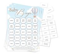 Pink Bee Baby Shower Bingo Game in Hot Air Balloon Theme; Up, Up and Away in Pastel Blue and Cream for Boys, Fun Activity (20 Player)